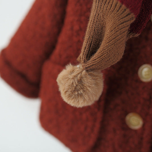 Girls' Winter Solid Color Hooded Coat