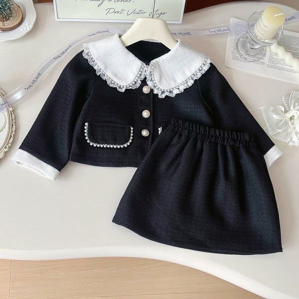 Girls' Autumn New Lapel Jacket and Skirt Two-piece Suit
