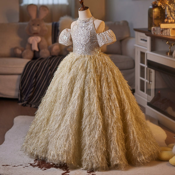Girls Champagne Ball Gown Children's Birthday Princess Dress Girls Pageant Dress