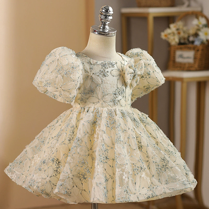Elegant Baby Pattern Party Dresses Toddler Puffy Christening Dresses