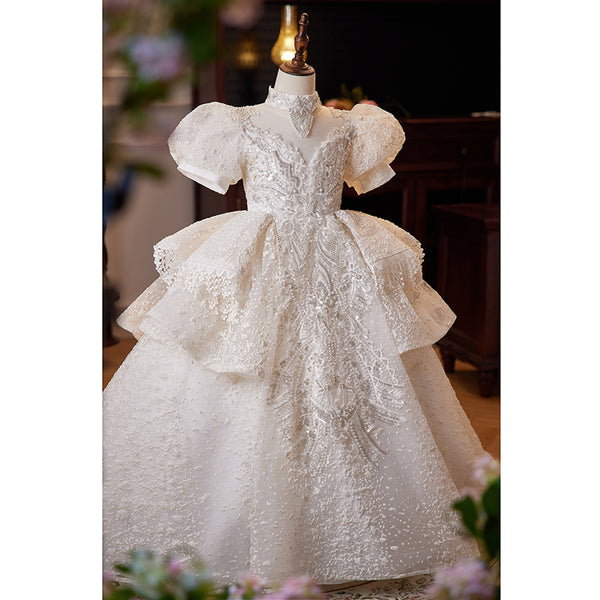 Luxurious Flower Girl Dress Children Formal Pageant Birthday Dress Sequin Princess Dress