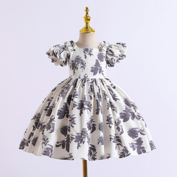 Baby Girl Printed Large Bow Dress Toddler Birthday Pageant Princess Dress
