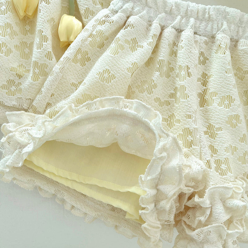 Baby Girls New Fly Sleeve Lace Top Shorts Two-Piece Set
