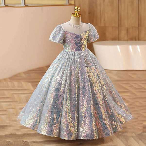 Elegant Baby Girls Puff Sleeve Princess Puff Maxi Dress Toddler Flower Girl Dress