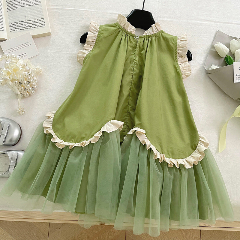 Girls Cute Lace Sleeveless Mesh Splicing Princess Dress