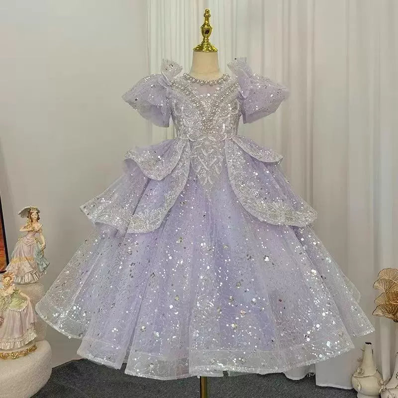 Children's Pink Birthday Dress Flower Girl Wedding Princess Dress