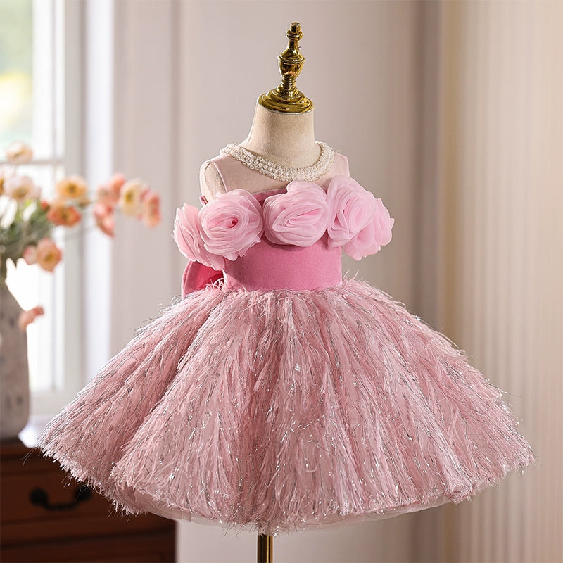Girls Holy Communion Princess Dress Flower Girl Wedding Pink Dress
