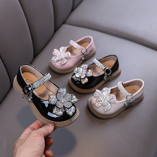 Baby Girl Flower Princess Diamond Leather Shoes