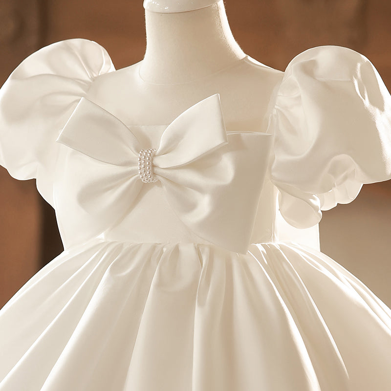 Formal Girl Dress Toddler Birthday Communion Puff Sleeves Bow Fluffy Princess Dress