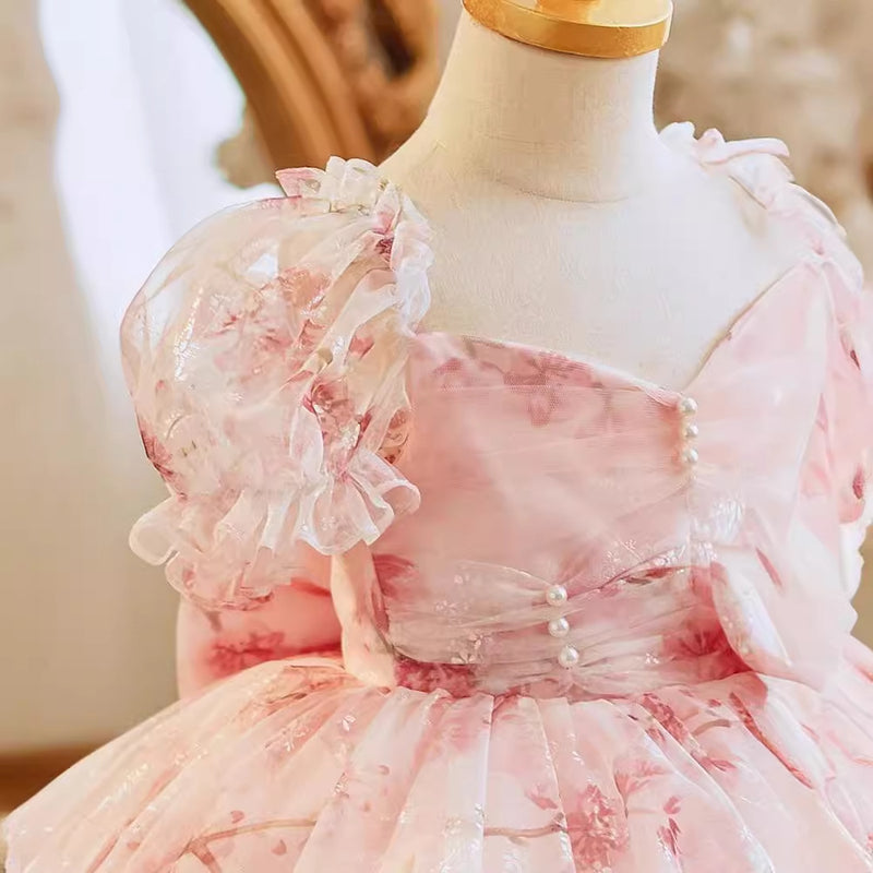 Pink Flower Girl Dress Girl Birthday Princess Dress