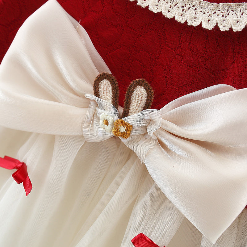 Children's Bow Patchwork Princess Dress Girls Lolita Dress Autumn
