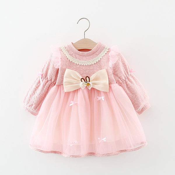 Children's Bow Patchwork Princess Dress Girls Lolita Dress Autumn