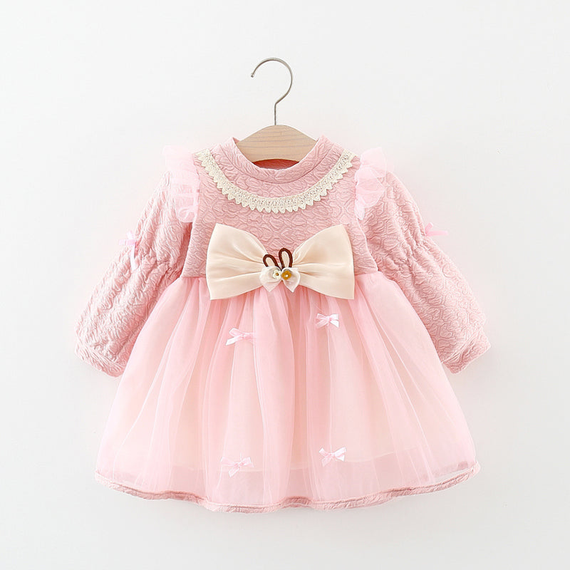 Children's Bow Patchwork Princess Dress Girls Lolita Dress Autumn