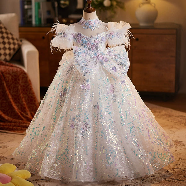 Girls Birthday Sparkling Princess Dress Flower Girl Wedding Dress