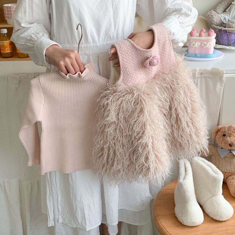 Girls Wool Bottoming Shirt Baby Girl Winter Vest Dress Two-piece Set