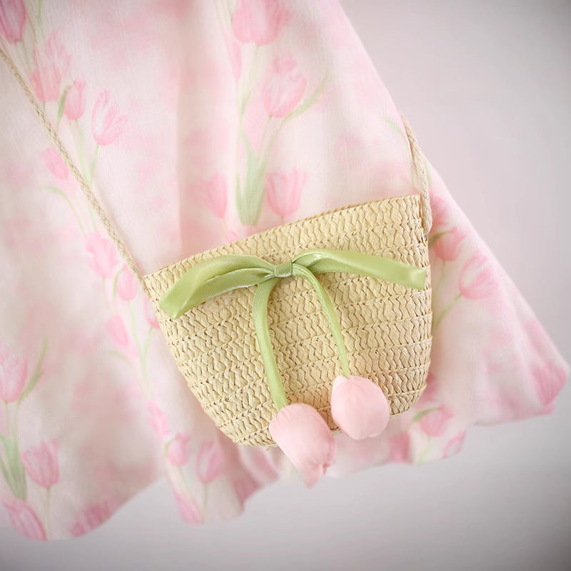 Summer New Girls Tulip Petal Collar Sleeveless Dress