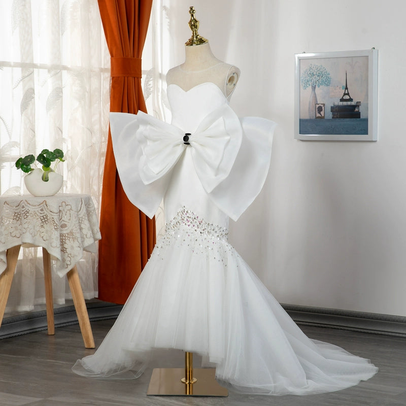 Elegant Baby White Bow Mermaid Dress Toddler Girls Catwalk Formal Dresses, White / 7-8 Years (140cm) Elegant Baby White Bow Mermaid Dress Toddler Girls Catwalk Formal Dresses, White / 7-8 Years (140cm)
