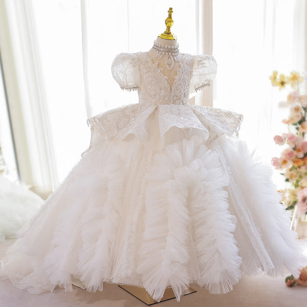 Flower Girls Dress Toddler Pageant Birthday Princess Trailing Cake Dress