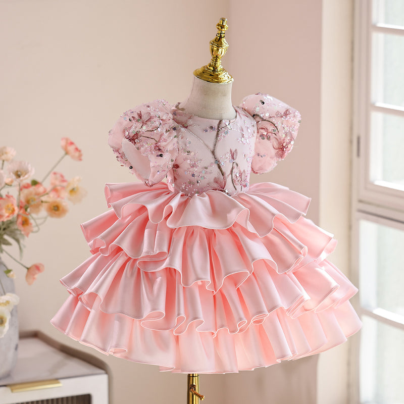 Baby Girl Birthday Pink Princess Dress Flower Girl Fluffy Dress