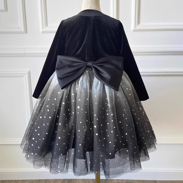 Elegant Baby Girl Round Neck Black Gradient Princess Dress Girl Toddler Sequined Flower Girl Dress