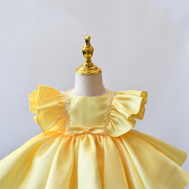 Elegant Baby Yellow Butterfly Sleeve Dress Toddler Girl Formal Dresses
