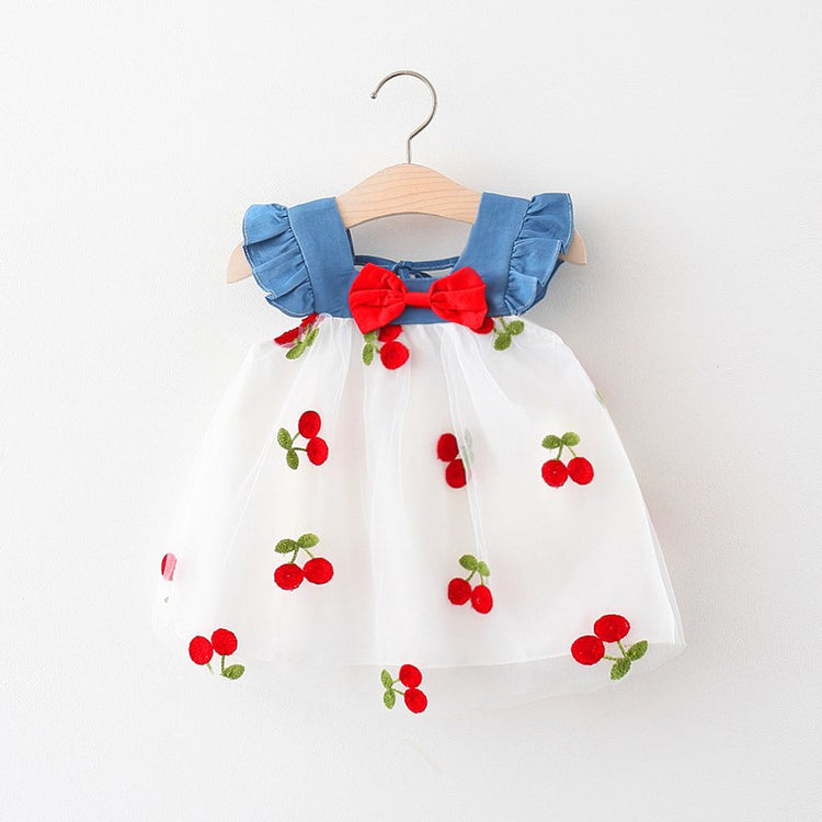 Baby Girl Strawberry Cherry Cute Bowknot Princess Dress