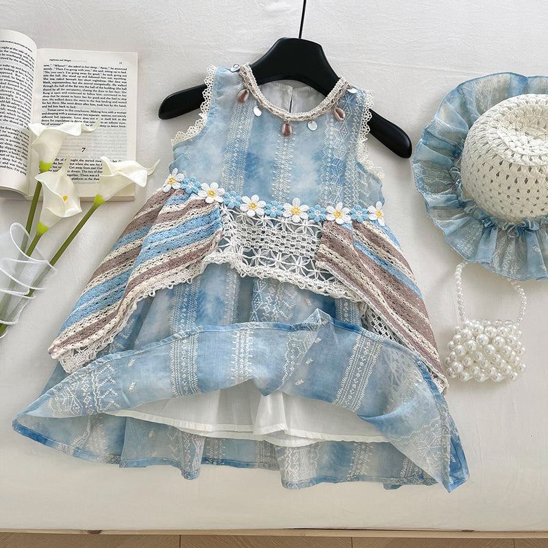 Girls Summer New Lace Splicing Vest Princess Dress