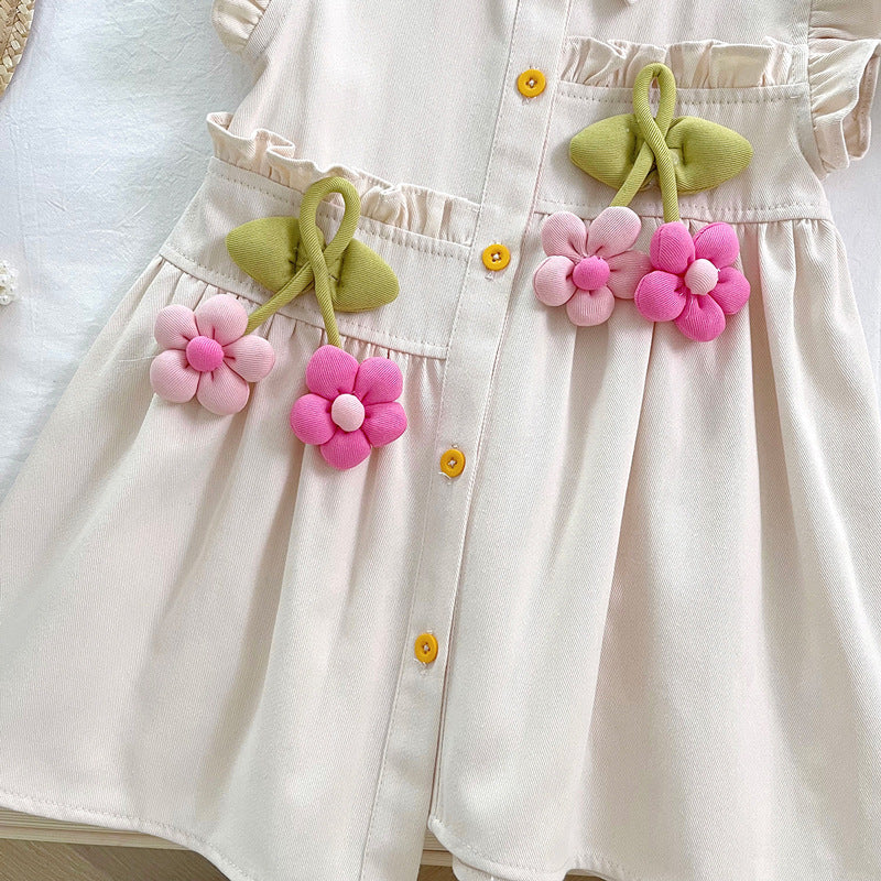 New Summer Girls Irregular 3D Flower Shirt Dress