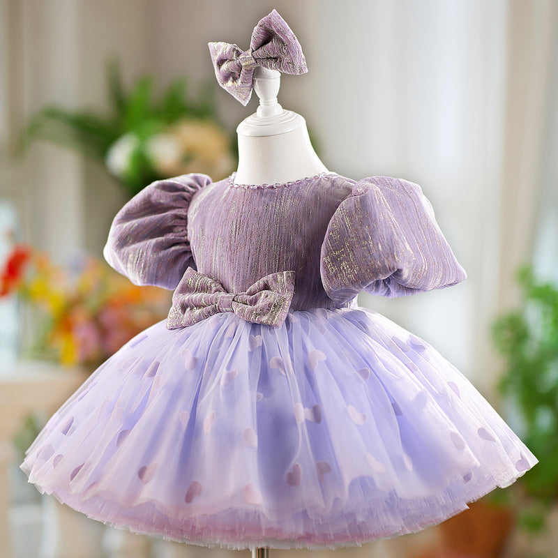 Girls' Birthday Bow Dress Baby Girl Dress Girl Puff Sleeve Princess Dress