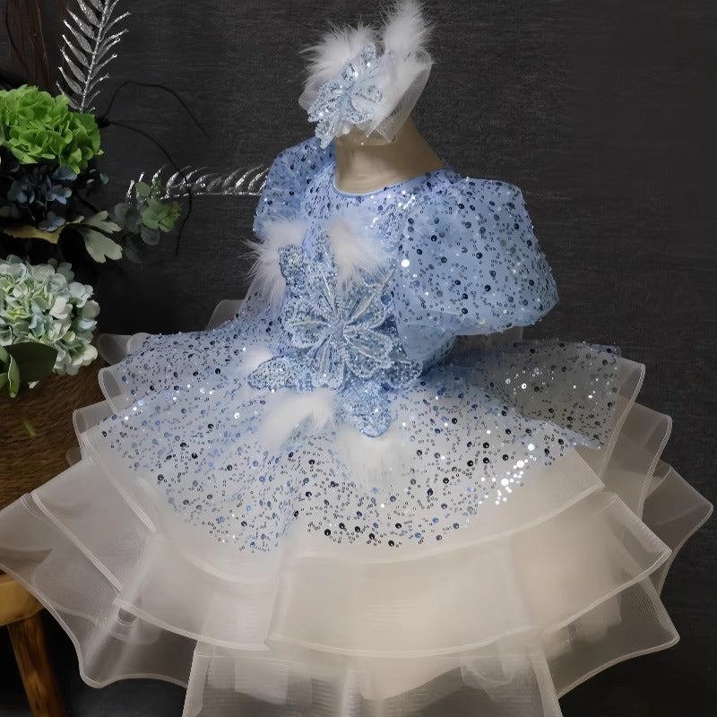Girls Birthday Blue Dress Girls Party Puffy Princess Dress