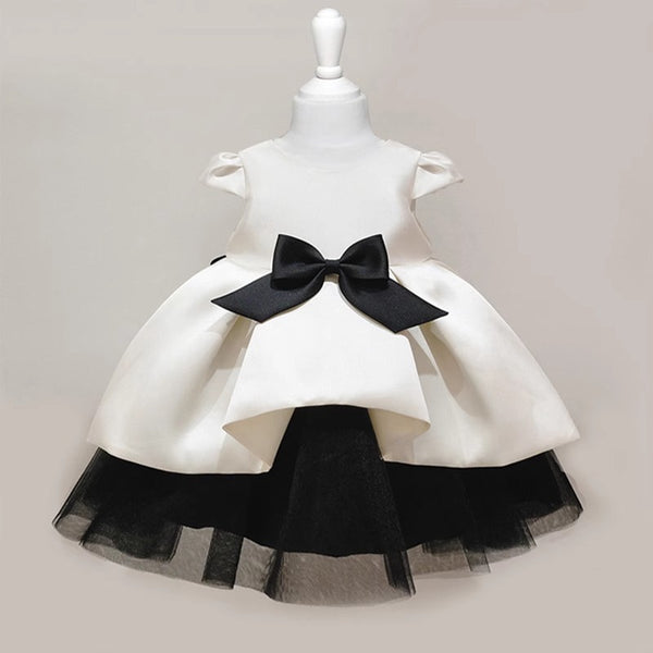 Baby Girls Satin Birthday Dress Flower Girl Puff Princess Dress