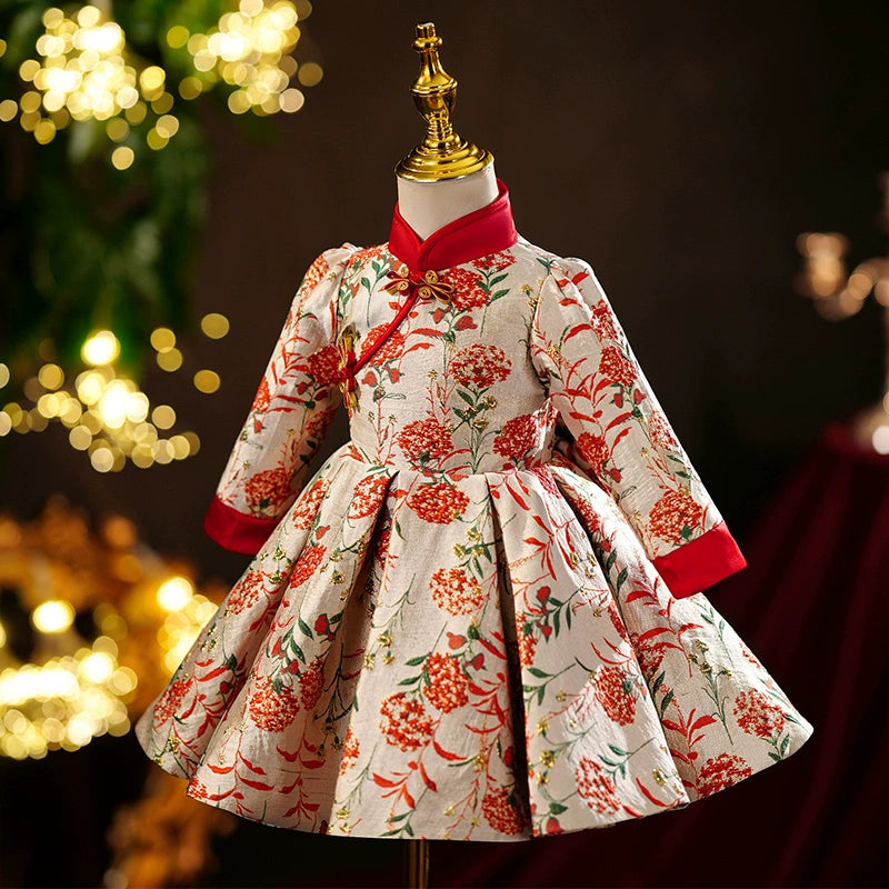 Girls Birthday Cheongsam Dress Girls Red New Year Dress