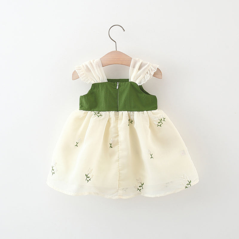 Girls Summer Dress Girls Rabbit Embroidered Suspender Dress
