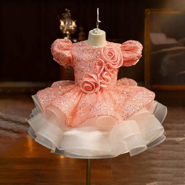 Girls Birthday Princess Dress Flower Girl Wedding Dress Girl Pink Sequin Dress