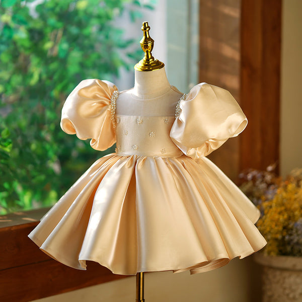 Toddler Communion Dress Wedding Pearl Big Bow-knot Princess Dress