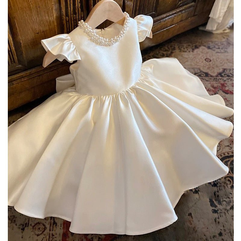 girls 32 white silk christening dress Girls 32" White Cotton Short Sleeve Christening Baptism Gown with Floral Shamrock Embroidery