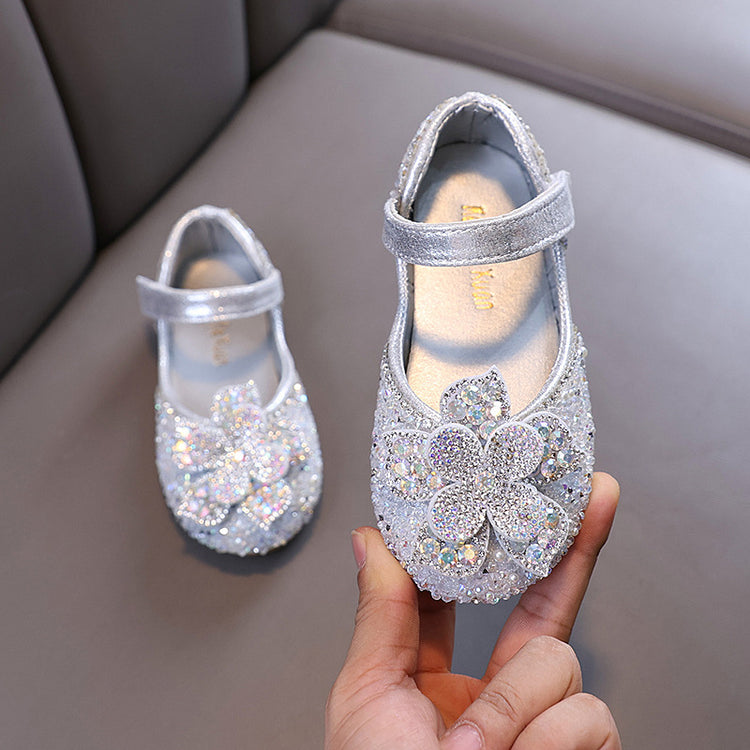 Girls Flower Princess Diamond Leather Shoes