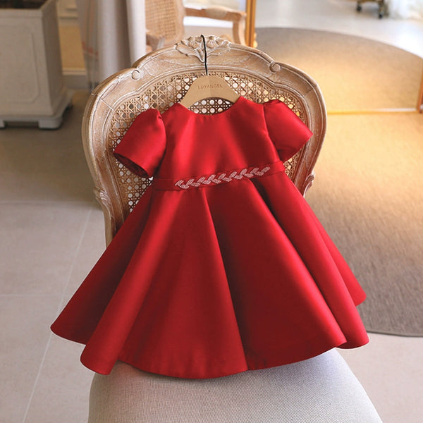 Girls Birthday Dress Baby Girl Satin Princess Dress Flower Girl Wedding Dress