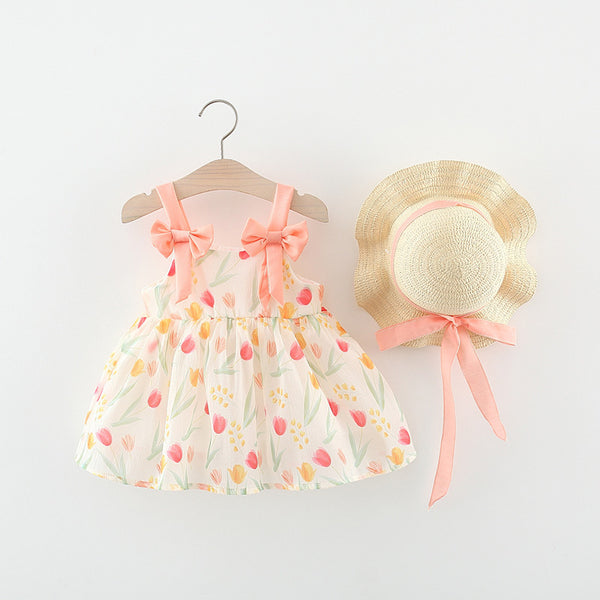 Girls Printed Dress Baby Cute Suspender Dress