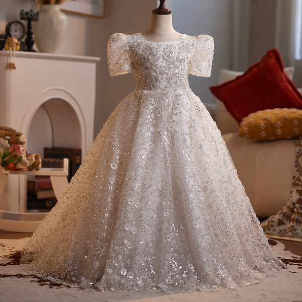 Girls White Ball Gowns Children's Birthday Princess Dresses Girls Beauty Pageant Dresses