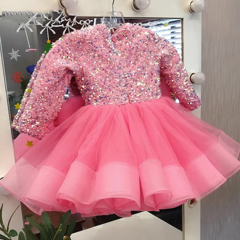 Elegant Baby Girl Sequins Christmas Dress Toddler Birthday Party Ball Gown