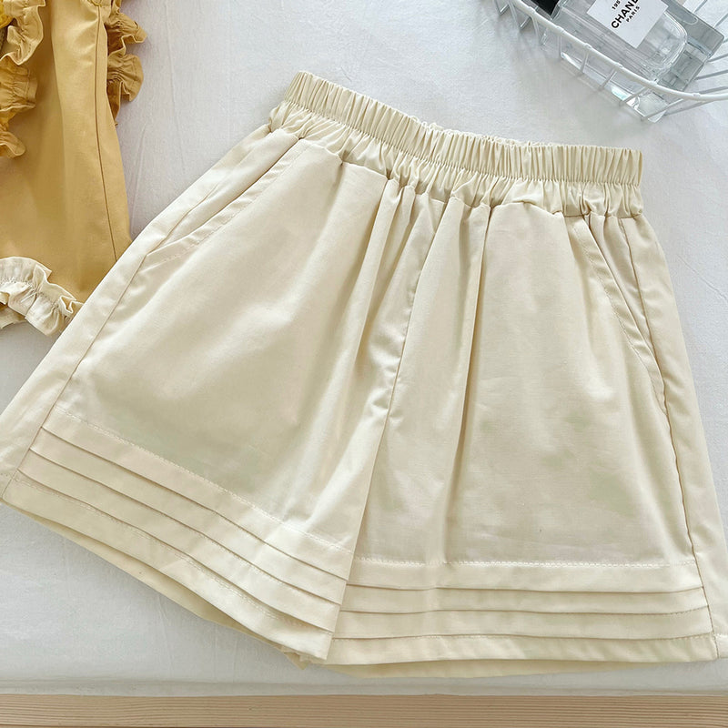 Girls New Flower Flying Sleeve Lace Top Shorts Two-piece Set