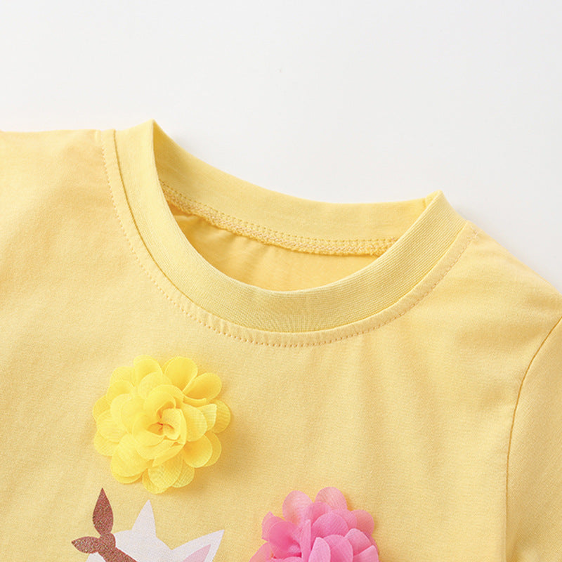 Children's Summer New Round Neck Cute Girls Short-sleeved Tops