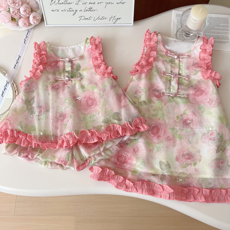 Girls Summer New Style Fungus Lace Sleeveless Dress