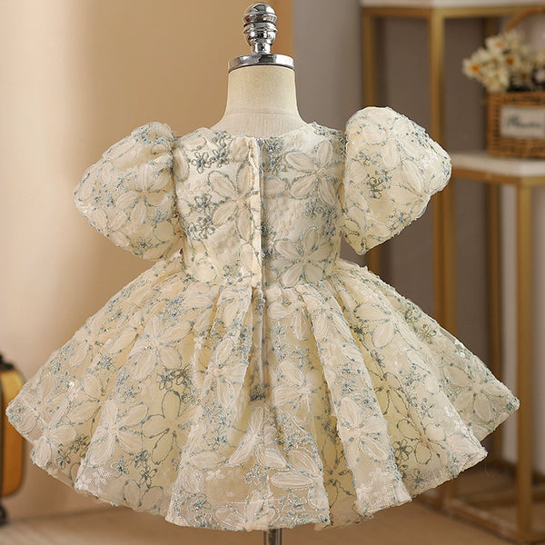 Elegant Baby Pattern Party Dresses Toddler Puffy Christening Dresses