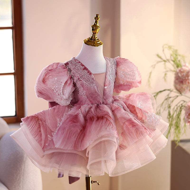 Girls Birthday Pink Dress Flower Girl Wedding Princess Dress