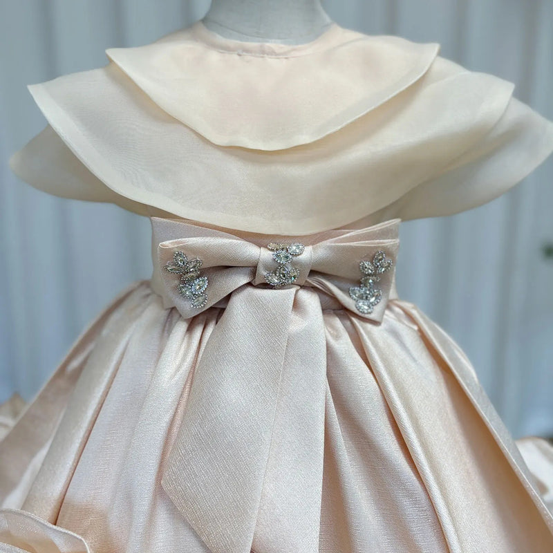 Girls Elegant Birthday Princess Dress Children's Prom Champagne Dress
