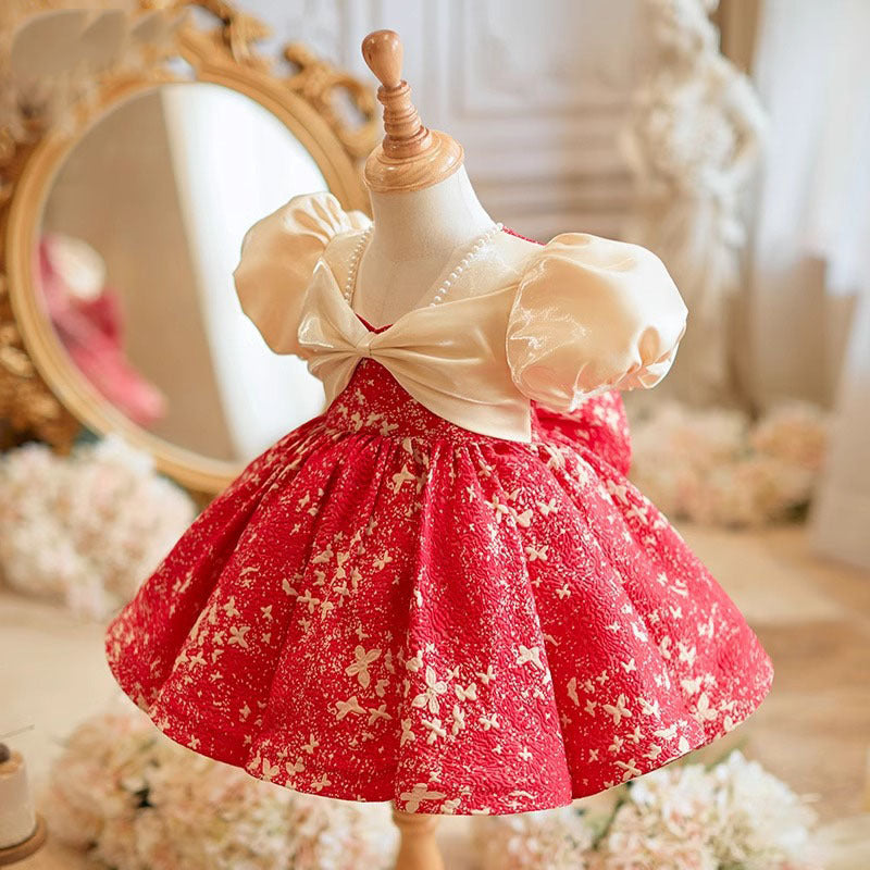 Baby Communion Princess Dress Girl Birthday Dress Flower Girl Red Dress