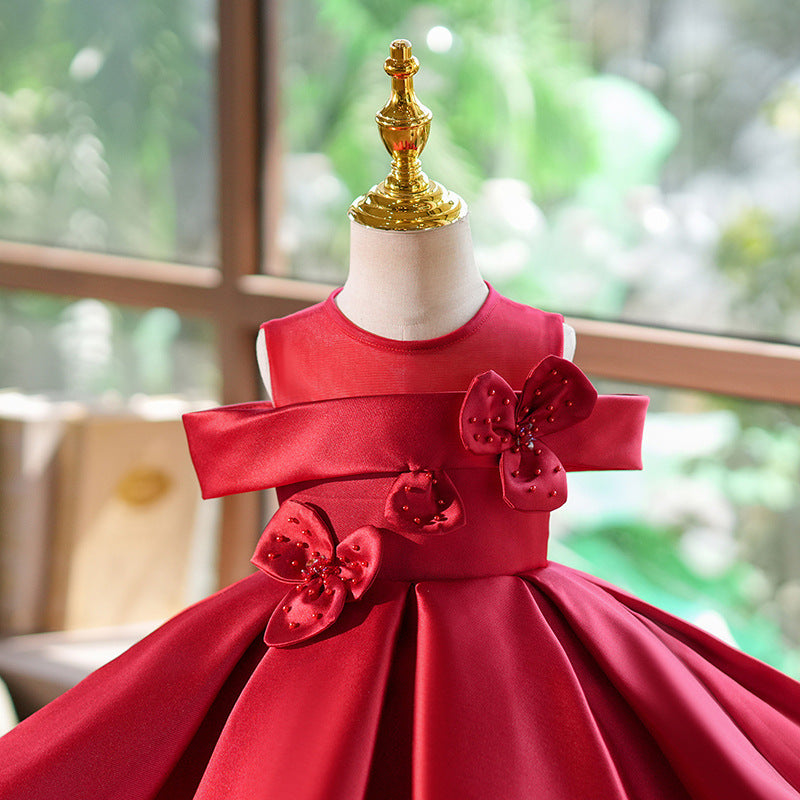 Girls Christmas Satin Dress Girls Birthday Dress Flower Girl Wedding Dress