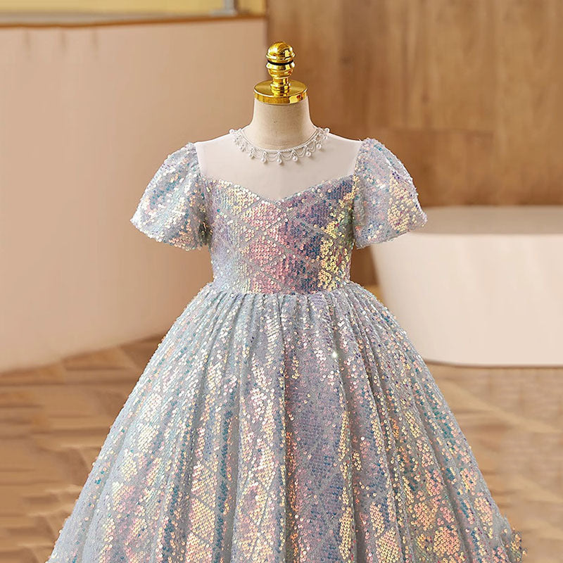 Elegant Baby Girls Puff Sleeve Princess Puff Maxi Dress Toddler Flower Girl Dress